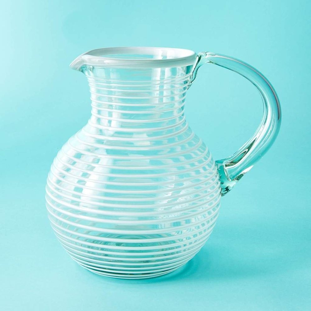 Handblown GlobeIn Lg Iced Tea Pitcher White Stripe